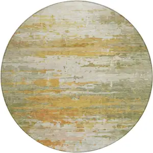 Photo of 8' Artichoke Green And Gold Round Abstract Washable Indoor Outdoor Area Rug