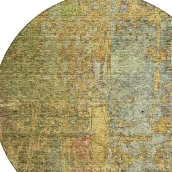 8' Artichoke Green And Gold Round Abstract Washable Indoor Outdoor Area Rug Photo 8