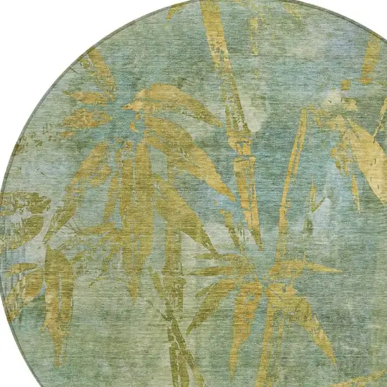 8' Artichoke Green And Gold Round Botanical Leaves Washable Indoor Outdoor Area Rug Photo 5