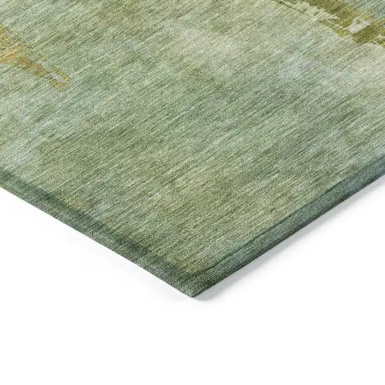 8' Artichoke Green And Gold Round Botanical Leaves Washable Indoor Outdoor Area Rug Photo 4