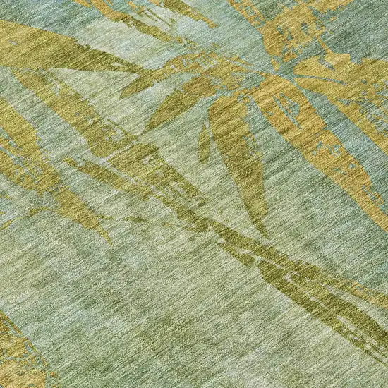 8' Artichoke Green And Gold Round Botanical Leaves Washable Indoor Outdoor Area Rug Photo 9