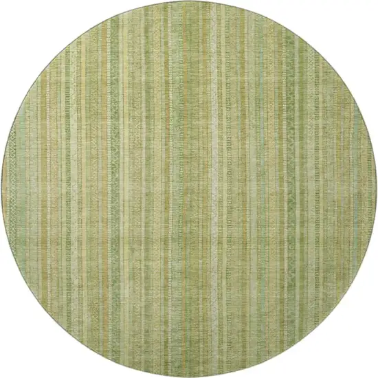 8' Artichoke Green And Gold Striped Washable Round Rug With UV Protection Photo 3