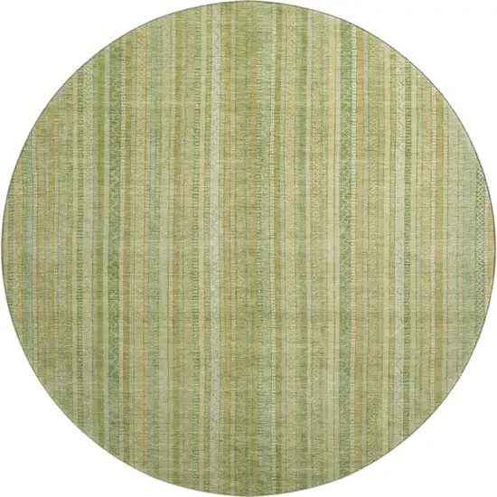 8' Artichoke Green And Gold Striped Washable Round Rug With UV Protection Photo 1