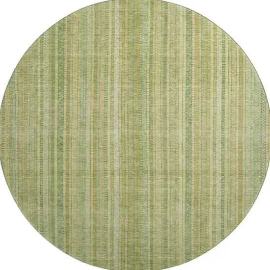 8' Artichoke Green And Gold Striped Washable Round Rug With UV Protection Photo 2