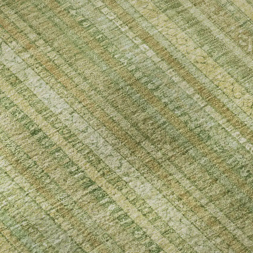 8' Artichoke Green And Gold Striped Washable Round Rug With UV Protection Photo 8