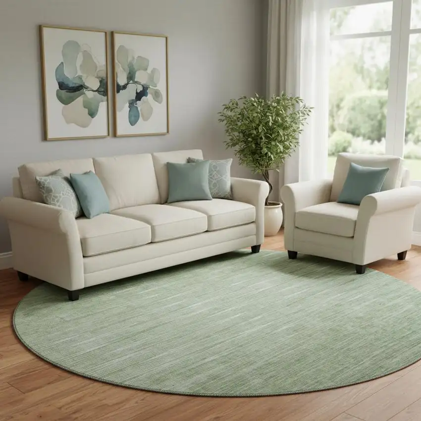 8' Artichoke Green And Gray Abstract Washable Round Rug With UV Protection Photo 1