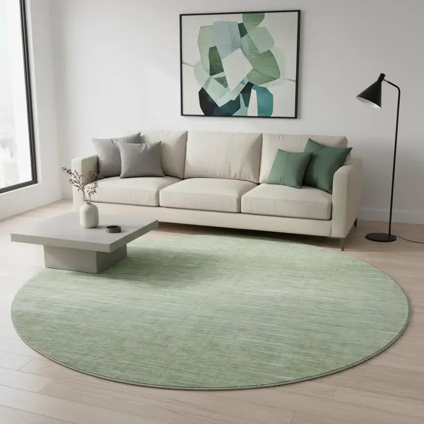 8' Artichoke Green And Gray Abstract Washable Round Rug With UV Protection Photo 2