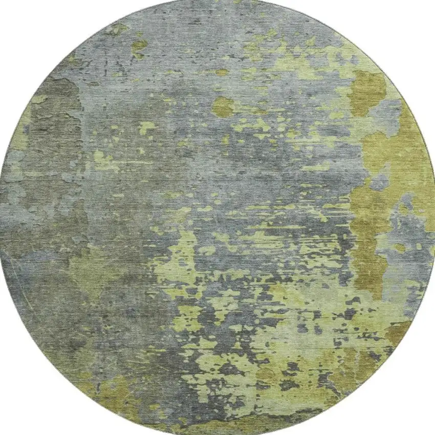 8' Artichoke Green And Gray Abstract Washable Round Rug With UV Protection Photo 2