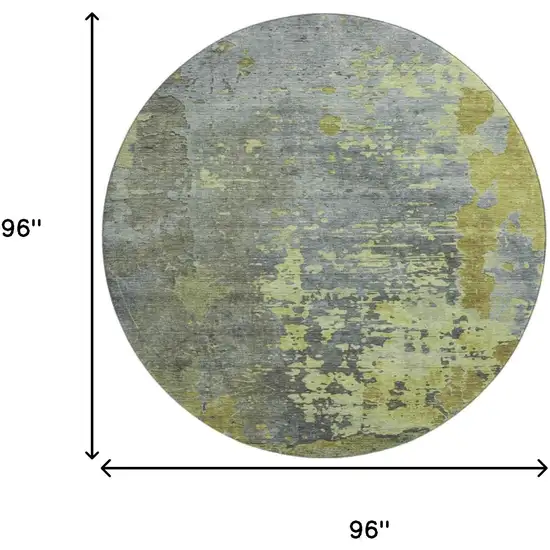 8' Artichoke Green And Gray Abstract Washable Round Rug With UV Protection Photo 9