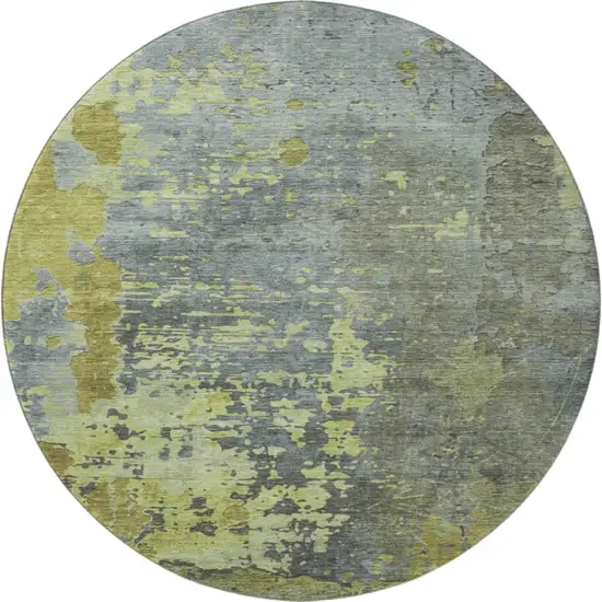 8' Artichoke Green And Gray Abstract Washable Round Rug With UV Protection Photo 3