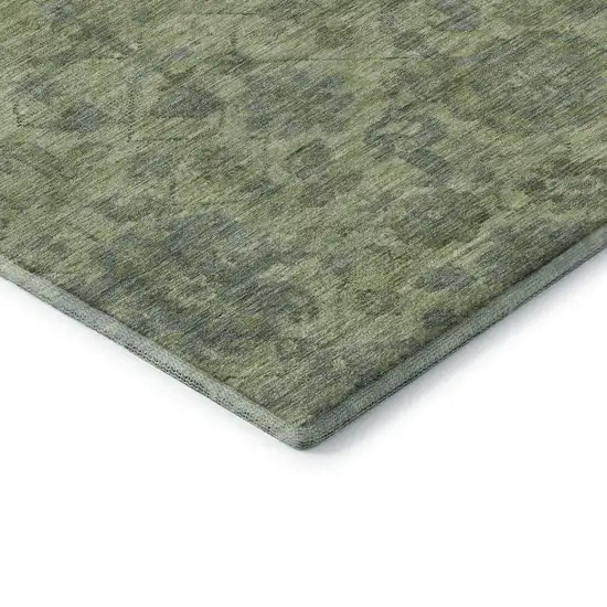 8' Artichoke Green And Gray Damask Washable Round Rug With UV Protection Photo 6