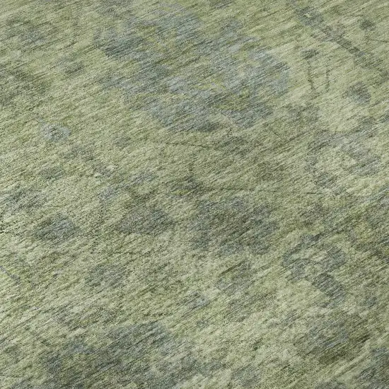 8' Artichoke Green And Gray Damask Washable Round Rug With UV Protection Photo 8