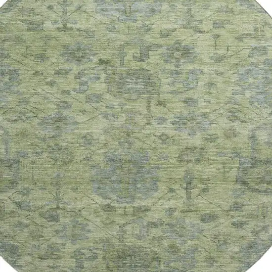 8' Artichoke Green And Gray Damask Washable Round Rug With UV Protection Photo 2