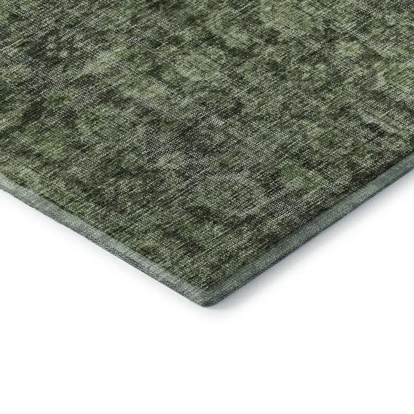 8' Artichoke Green And Gray Damask Washable Round Rug With UV Protection Photo 6