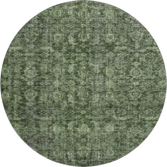 8' Artichoke Green And Gray Damask Washable Round Rug With UV Protection Photo 1