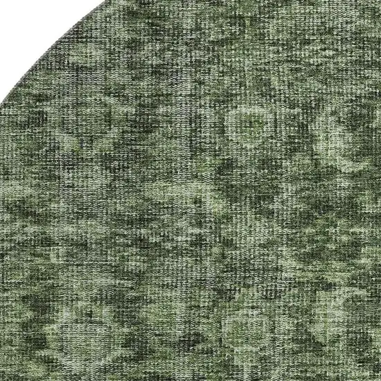 8' Artichoke Green And Gray Damask Washable Round Rug With UV Protection Photo 2