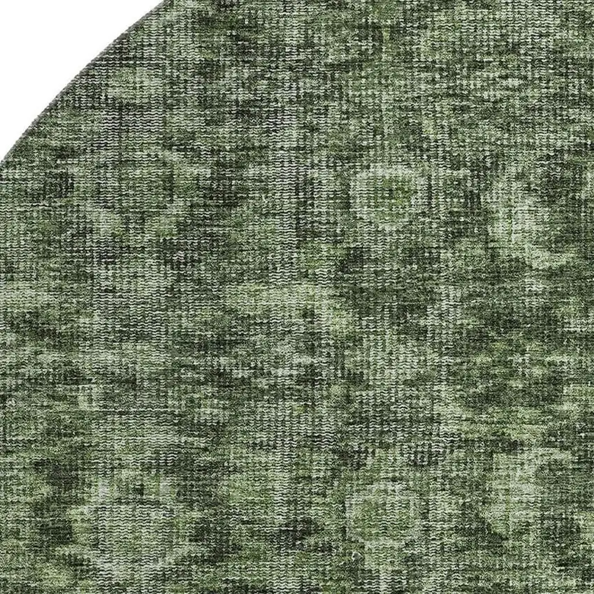 8' Artichoke Green And Gray Damask Washable Round Rug With UV Protection Photo 2