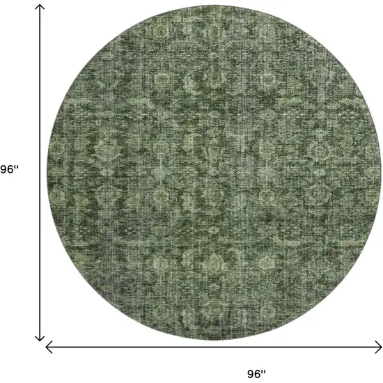 8' Artichoke Green And Gray Damask Washable Round Rug With UV Protection Photo 9