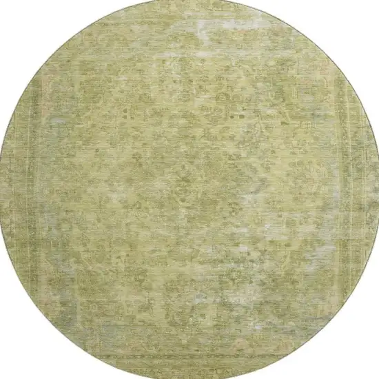 8' Artichoke Green And Gray Floral Medallion Washable Round Rug With UV Protection Photo 3