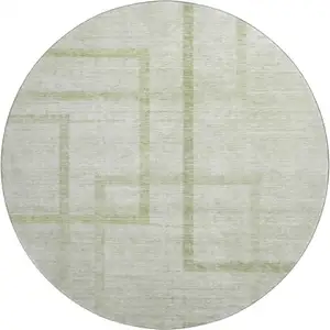 Photo of 8' Artichoke Green And Gray Geometric Washable Round Rug With UV Protection
