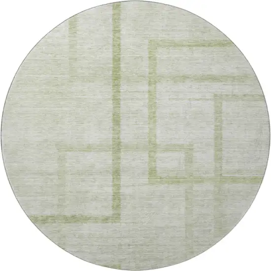 8' Artichoke Green And Gray Geometric Washable Round Rug With UV Protection Photo 4
