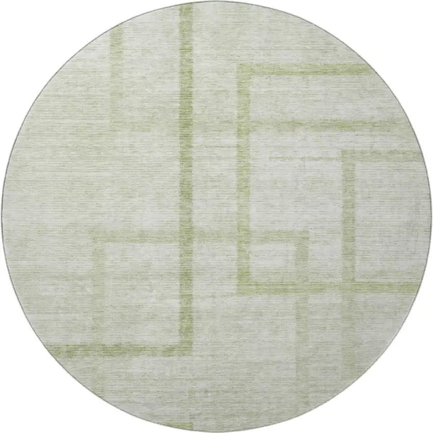 8' Artichoke Green And Gray Geometric Washable Round Rug With UV Protection Photo 4