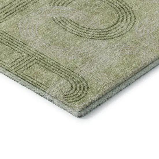 8' Artichoke Green And Gray Geometric Washable Round Rug With UV Protection Photo 6