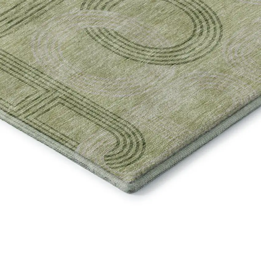 8' Artichoke Green And Gray Geometric Washable Round Rug With UV Protection Photo 6