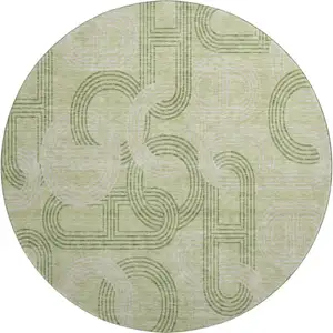 Photo of 8' Artichoke Green And Gray Geometric Washable Round Rug With UV Protection