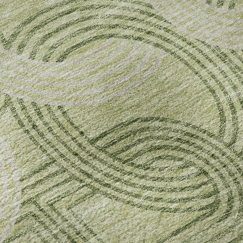 8' Artichoke Green And Gray Geometric Washable Round Rug With UV Protection Photo 8