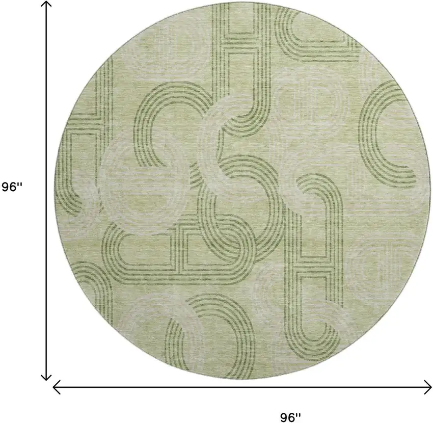 8' Artichoke Green And Gray Geometric Washable Round Rug With UV Protection Photo 9