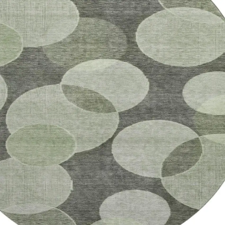 8' Artichoke Green And Gray Geometric Washable Round Rug With UV Protection Photo 2