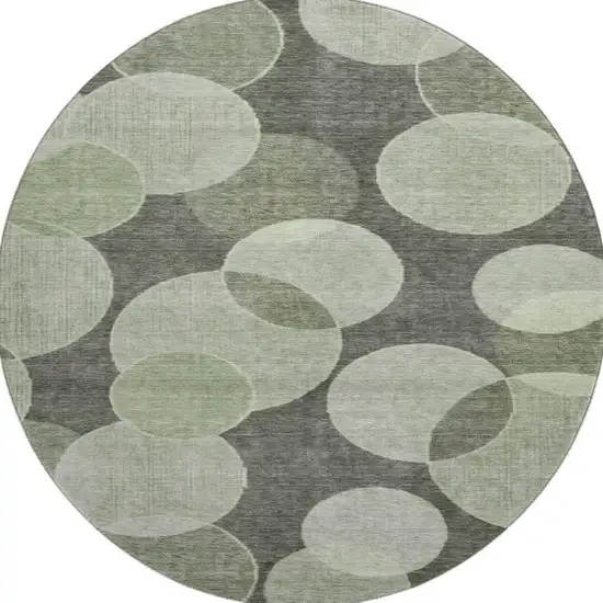 8' Artichoke Green And Gray Geometric Washable Round Rug With UV Protection Photo 3