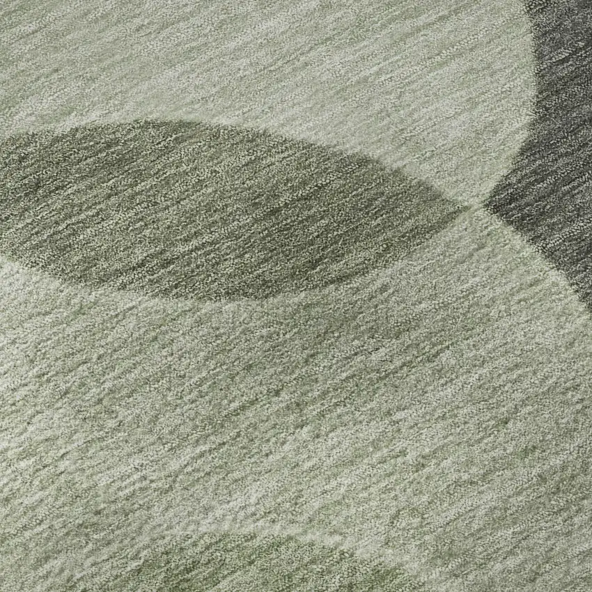 8' Artichoke Green And Gray Geometric Washable Round Rug With UV Protection Photo 8