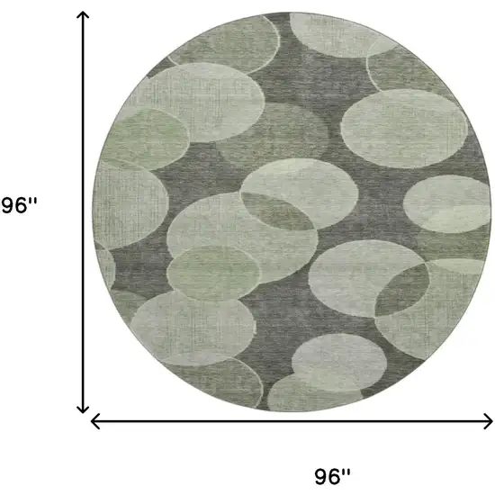 8' Artichoke Green And Gray Geometric Washable Round Rug With UV Protection Photo 9