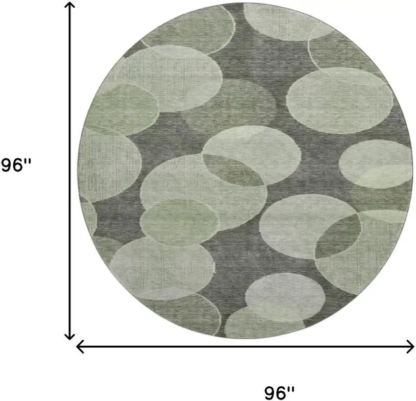 8' Artichoke Green And Gray Geometric Washable Round Rug With UV Protection Photo 9