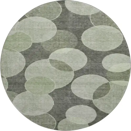 8' Artichoke Green And Gray Geometric Washable Round Rug With UV Protection Photo 1