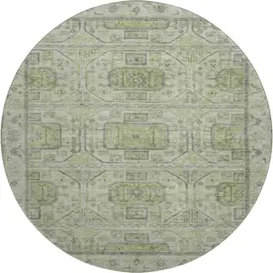 Photo of 8' Artichoke Green And Gray Geometric Washable Round Rug With UV Protection