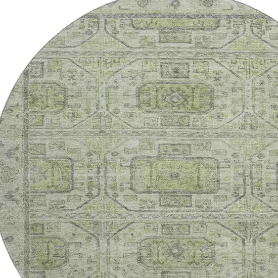 8' Artichoke Green And Gray Geometric Washable Round Rug With UV Protection Photo 3