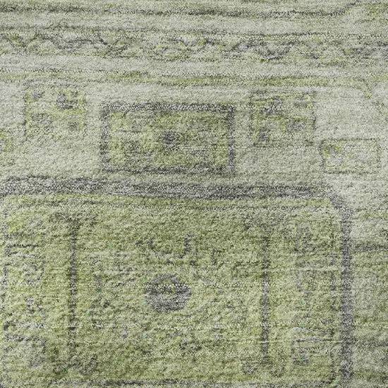 8' Artichoke Green And Gray Geometric Washable Round Rug With UV Protection Photo 9