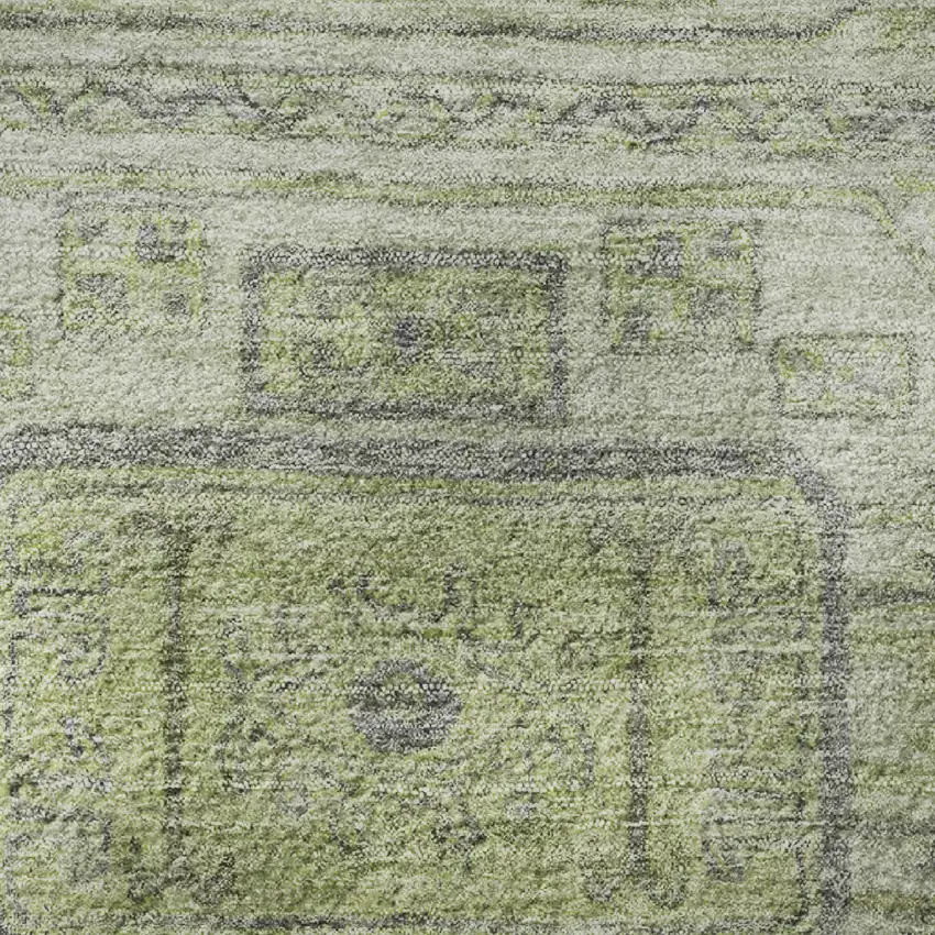 8' Artichoke Green And Gray Geometric Washable Round Rug With UV Protection Photo 9