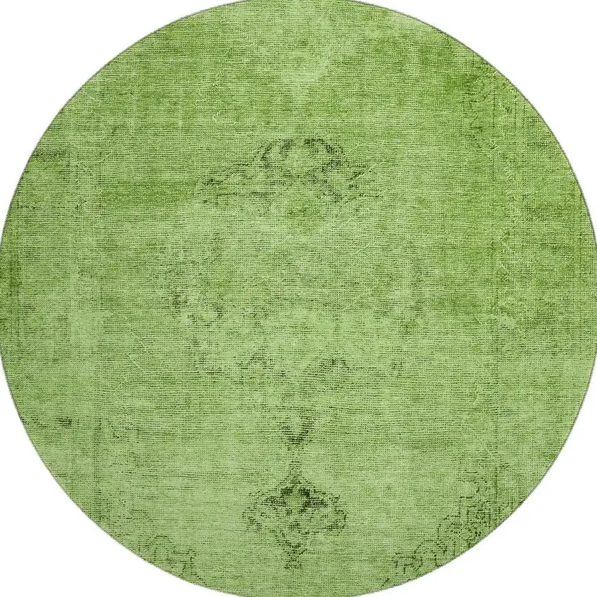 8' Artichoke Green And Gray Oriental Washable Round Rug With UV Protection Photo 4