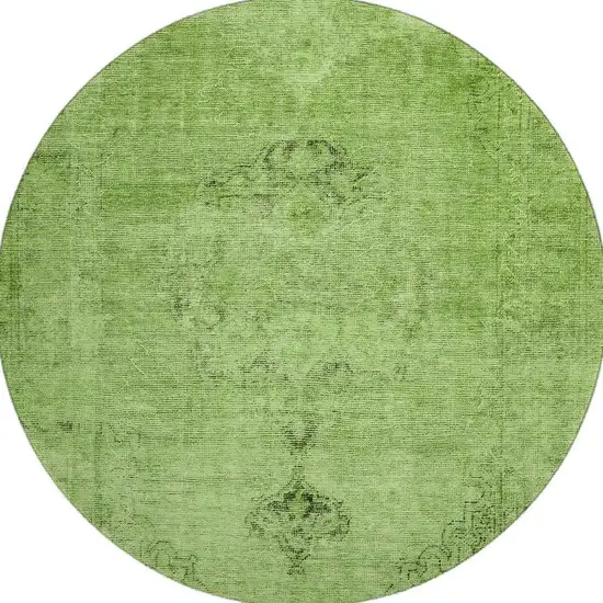 8' Artichoke Green And Gray Oriental Washable Round Rug With UV Protection Photo 3