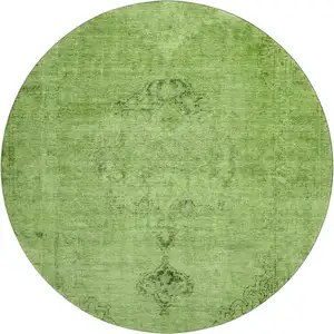 Photo of 8' Artichoke Green And Gray Oriental Washable Round Rug With UV Protection