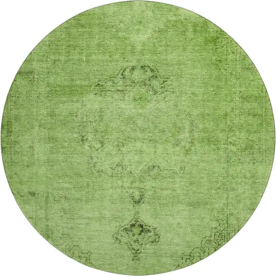 8' Artichoke Green And Gray Oriental Washable Round Rug With UV Protection Photo 1