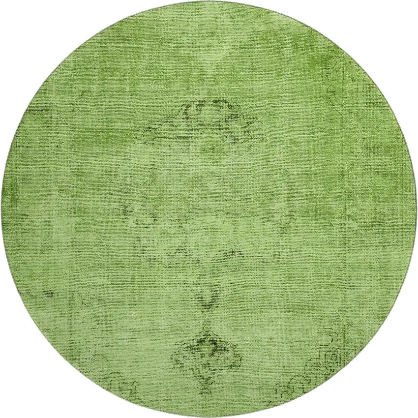 8' Artichoke Green And Gray Oriental Washable Round Rug With UV Protection Photo 1