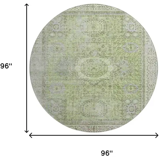 8' Artichoke Green And Gray Oriental Washable Round Rug With UV Protection Photo 9