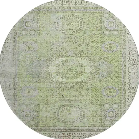 8' Artichoke Green And Gray Oriental Washable Round Rug With UV Protection Photo 3
