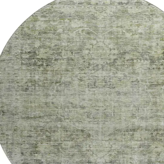 8' Artichoke Green And Gray Oriental Washable Round Rug With UV Protection Photo 2