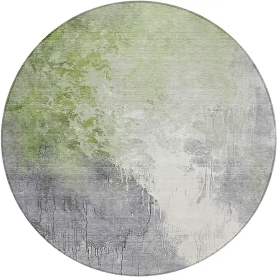 8' Artichoke Green And Gray Round Abstract Washable Indoor Outdoor Area Rug Photo 1